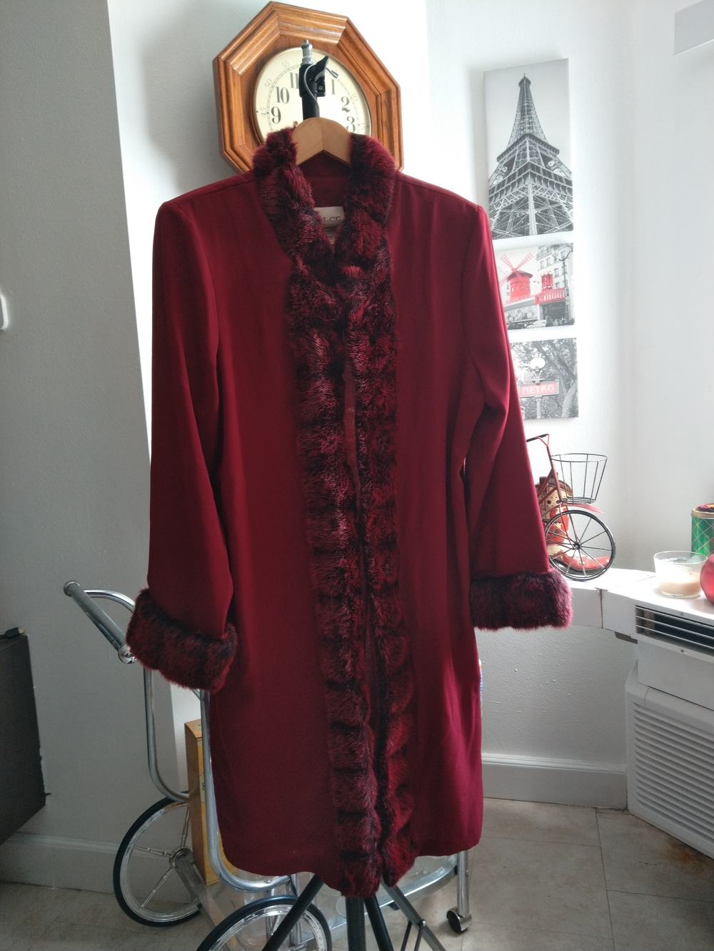 Vintage 90s Y2K Sheer Mesh Faux Fue Trim Duster Coat